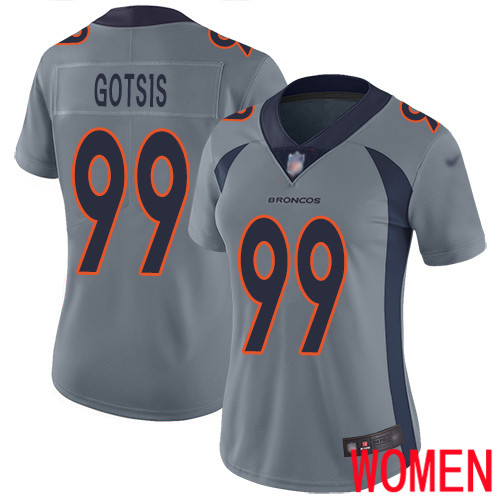 Women Denver Broncos #99 Adam Gotsis Limited Silver Inverted Legend Football NFL Jersey->women nfl jersey->Women Jersey
